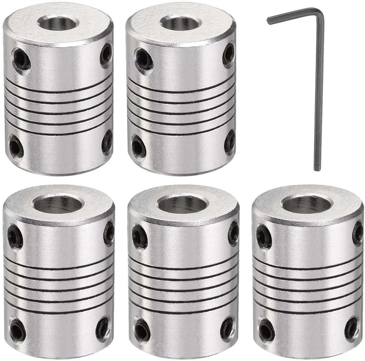 5 stuks aluminiumlegering, askoppeling, 6 mm naar 8 mm, flexibele koppeling, motorverbinding, scharnier, stappenmotorkoppeling voor CNC-machine en 3D-printers (L25 x D19)