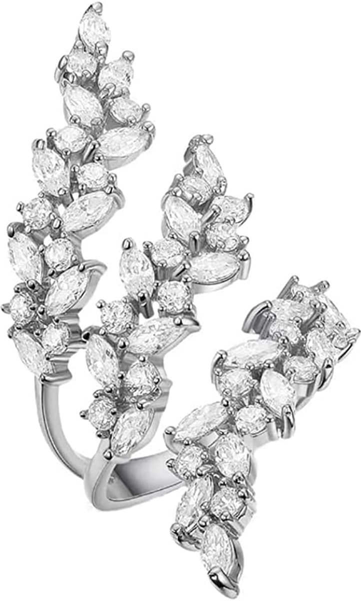 Strasbladklimmer Omwikkelde Vingerband voor Vrouwen Meisjes CZ Kristal Elegante Bloem Open Gelaagde Statement Ringen Belofte Verlovingsringen Bruiloftsbanden Sieraden Geschenken