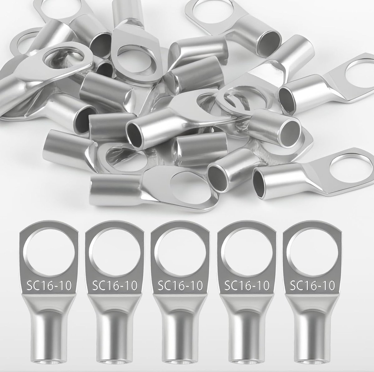 22 stuks buiskabelschoenen M6 set, kabelschoenen 16 mm², SC16-10 ringkabelschoenen M6, 16 mm² ongeïsoleerd SC koper buiskabelschoenen assortiment voor auto accukabel