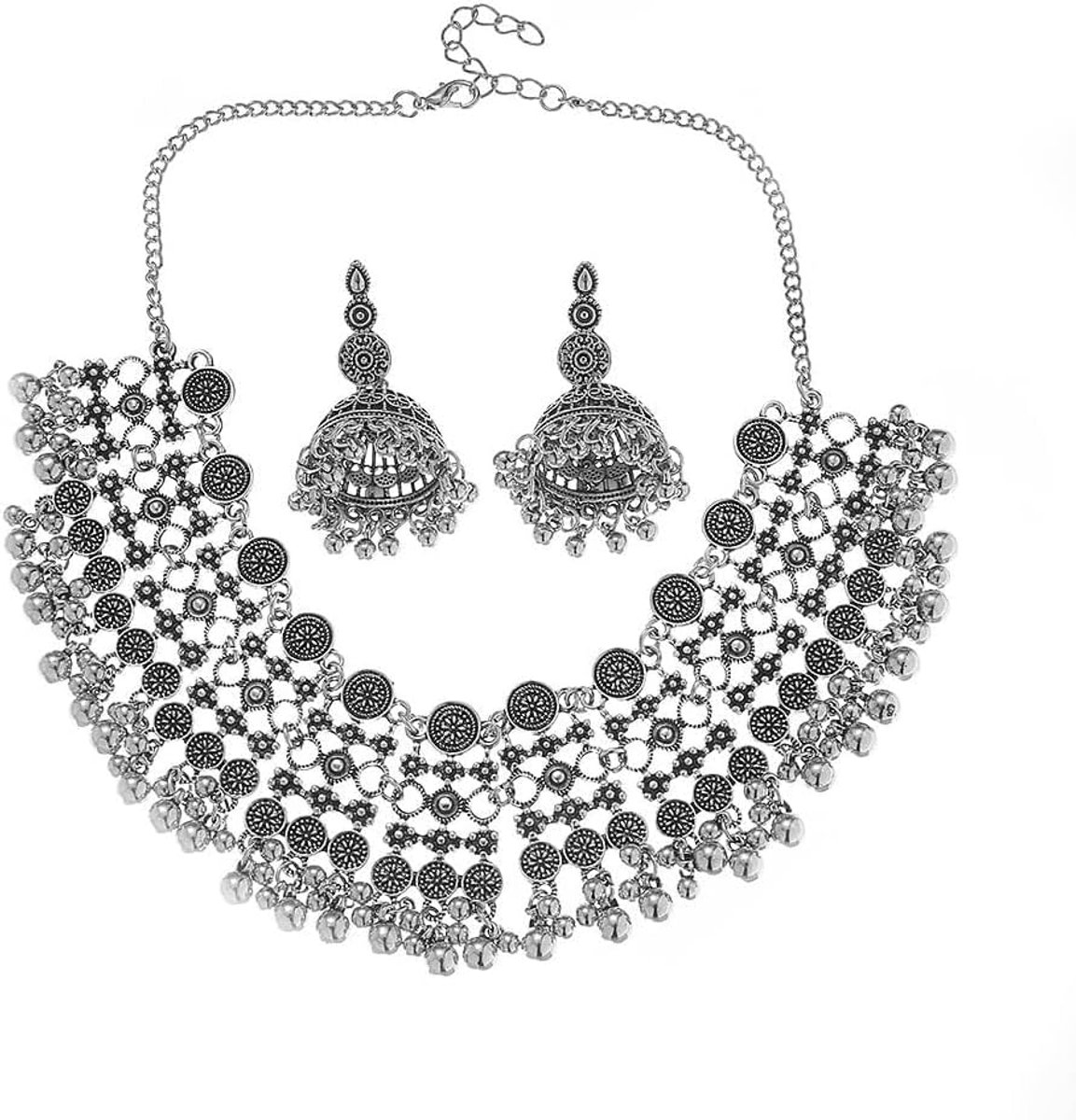 2-delige sieradenset voor dames, boho, halsketting, oorbellen, hanger, bohemian, vintage, overdreven, etnische verklaring, cadeau voor meisjes, feest, Kerstmis, Valentijnsdag