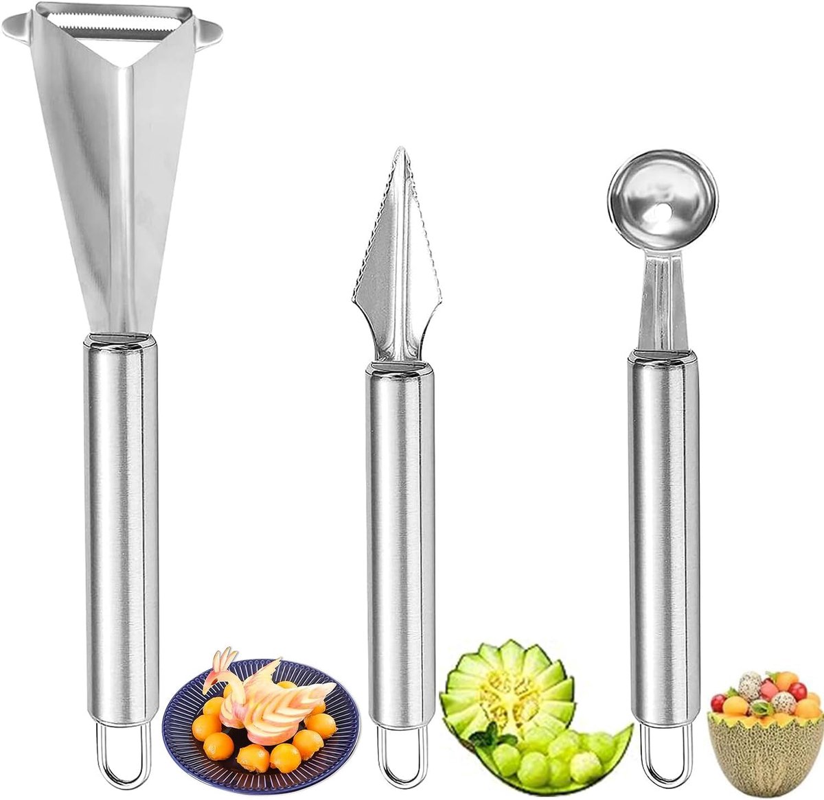 Fruitmes 23 x 6,8 cm - RVS - Ergonomische handgreep - Ideaal voor fruit en meloen - ShopVlot