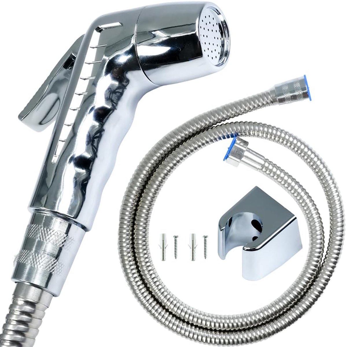 Selyse Chrome bidet hand shower set with ABS shower head 1/2 inch ON/OFF pause switch, 1.5m hose and hook - ShopVlot