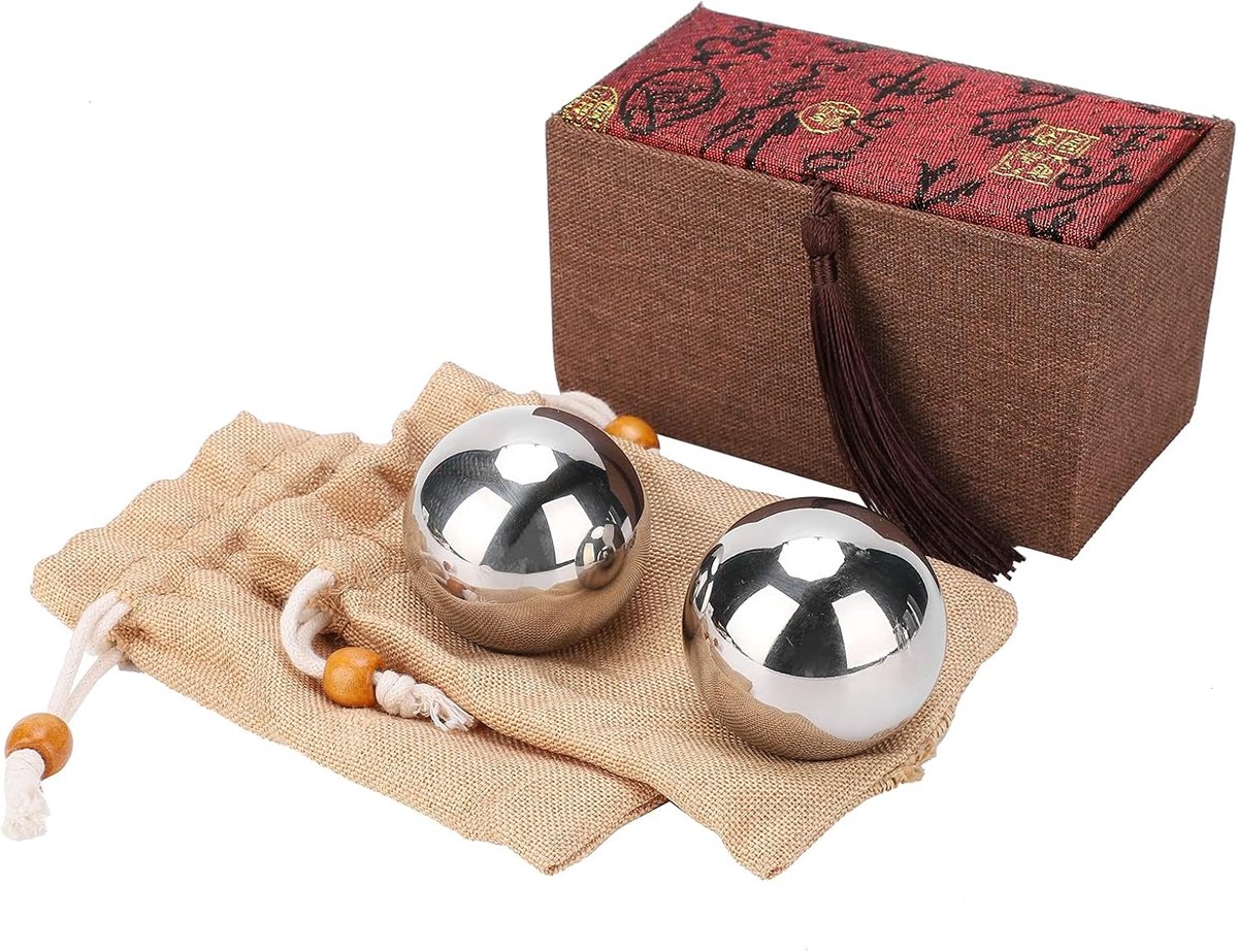 SnelShoppen - Handrevalidatiehulpmiddel, 2 Stuks Stalen Handballen, Roestvrijstalen Baodingballen, Meditatieballen voor Handfunctie Herstel en Massage