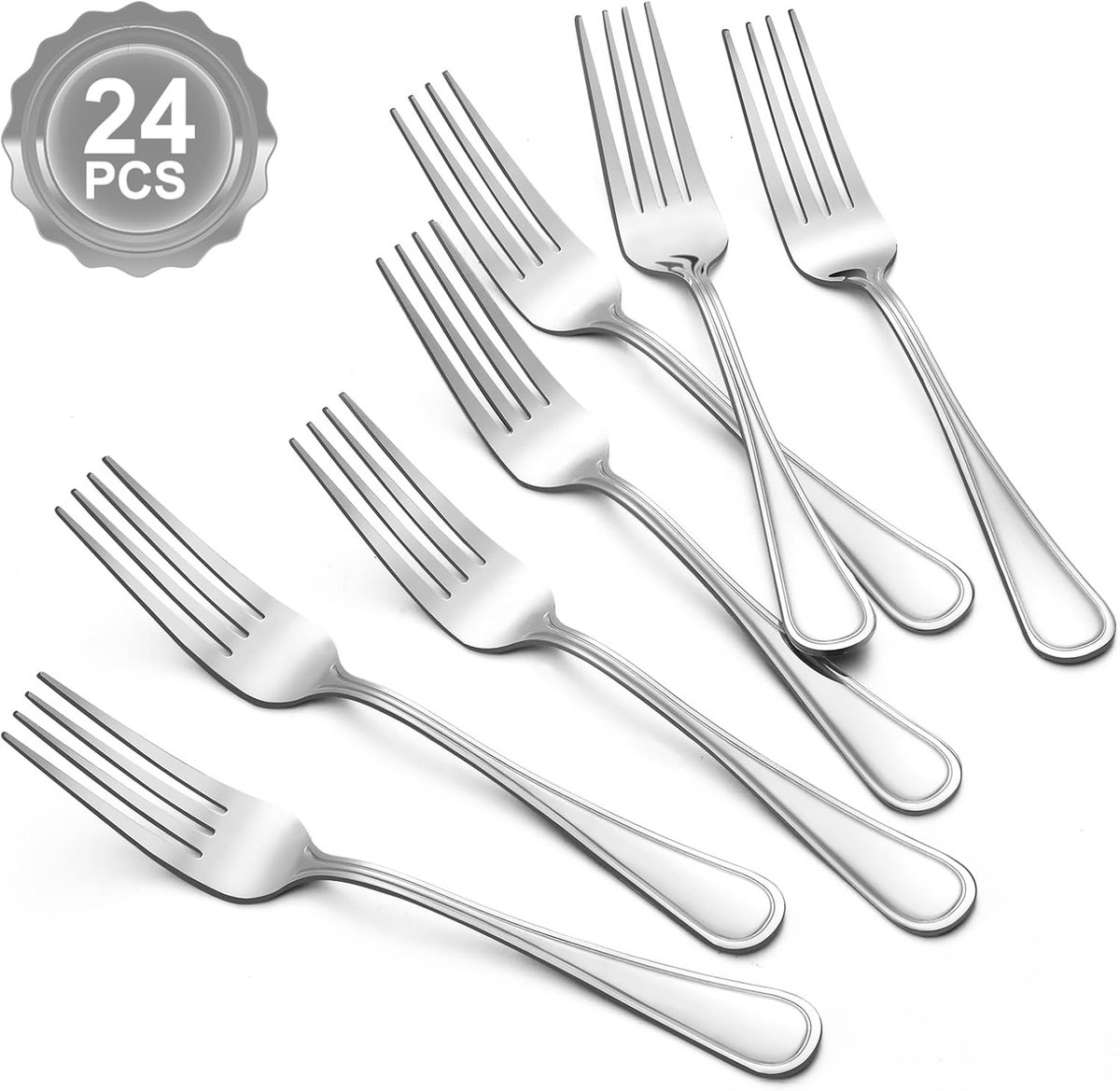 SnelShoppen - 24 Stuks RVS Tafelmessen - 20 cm - Roestvrijstalen Bestekset - Spaghetti, Salade en Dessert Forks - Spiegelgepolijst en Vaatwasmachinebe