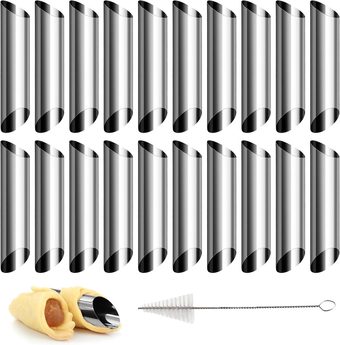 SnelShoppen - 21 Stuks Cilinders voor RVS Cannoli, Sicilian Cannoli Vormpjes, Ideaal voor Crème, Croissant en Cannoli Bakken, Duurzaam en Veilig