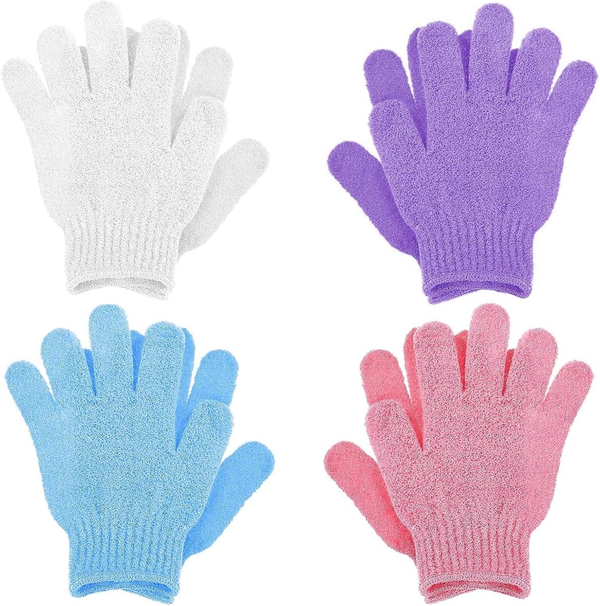 SnelShoppen - 4-Pack Exfoliërende Was Handschoenen, Dubbele Textuur Doucheshandschoenen, Lichaamspeeling, Dode Huidcellen Exfoliërende Handschoen, Nat