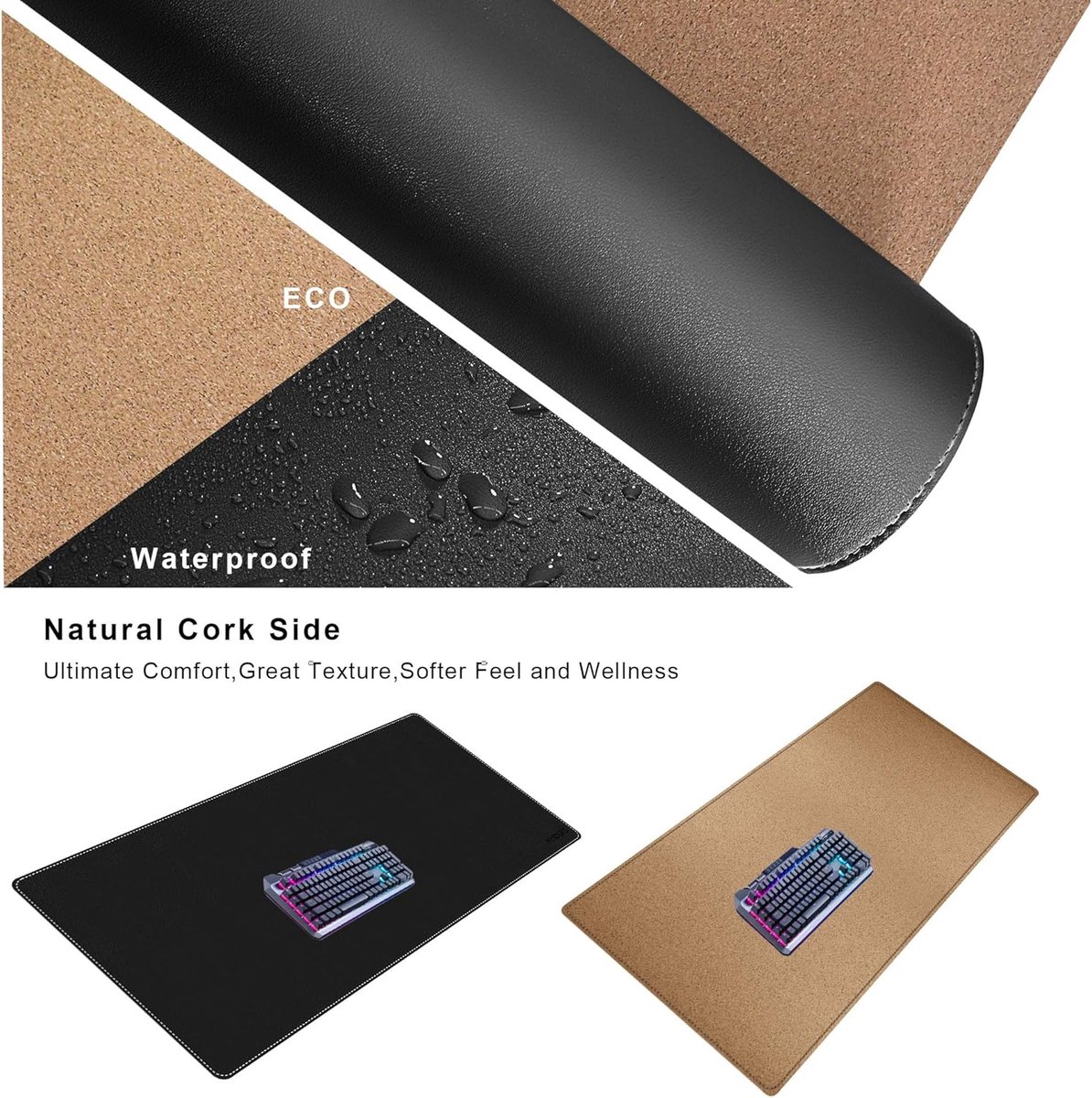 SnelShoppen - XXL Bureau Mat 120 x 50 cm, Groot Kurk PU Leer Bureau Pad, Waterdichte Muismat voor Bureau, Laptop, Muizen en Toetsenborden, Ideaal voor