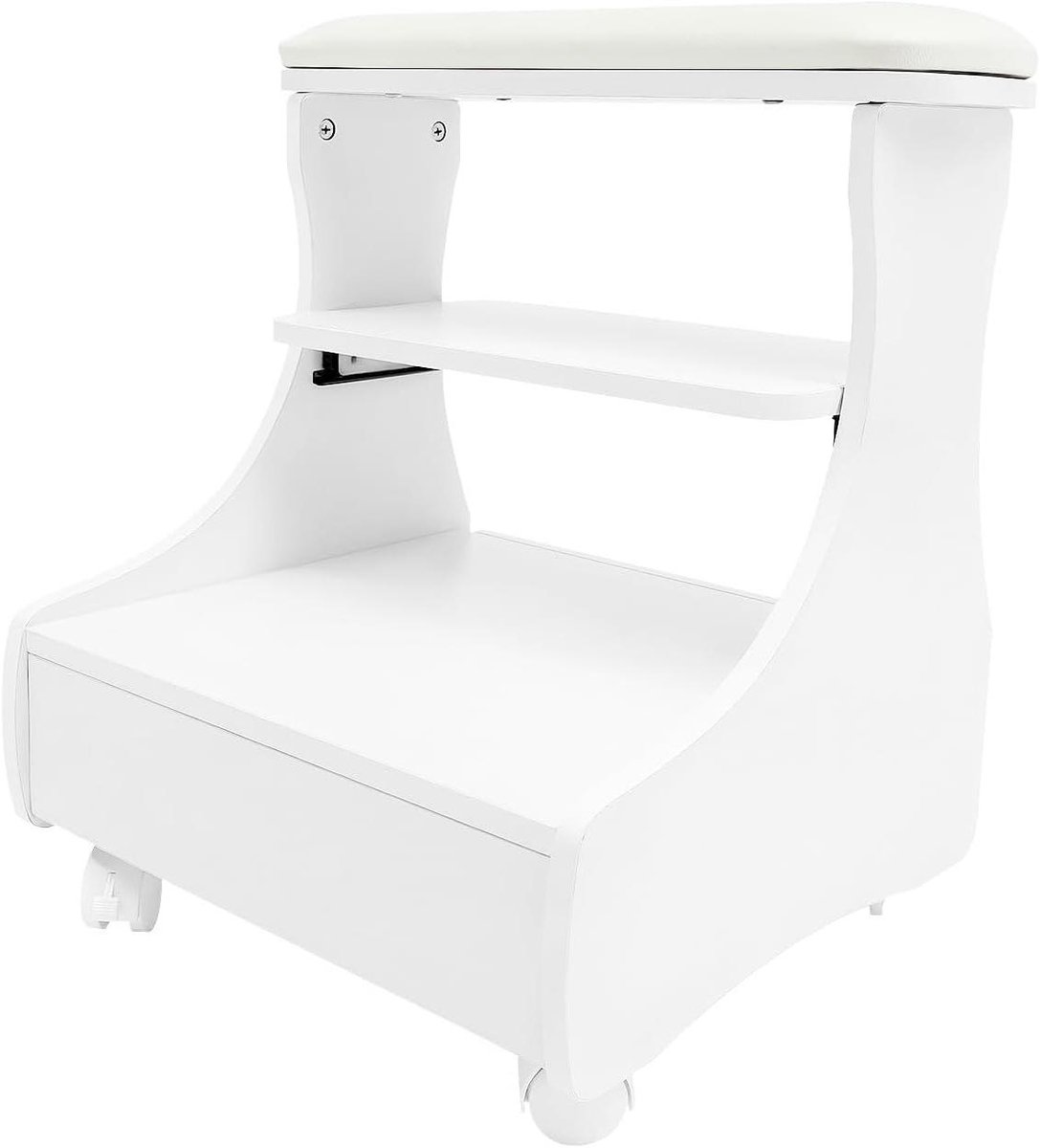 Voetenbank met Wielen - Pedicure Krukje - Voetenbad Ondersteunen - Met Remmen - 52 x 41 x 55 cm - Wit