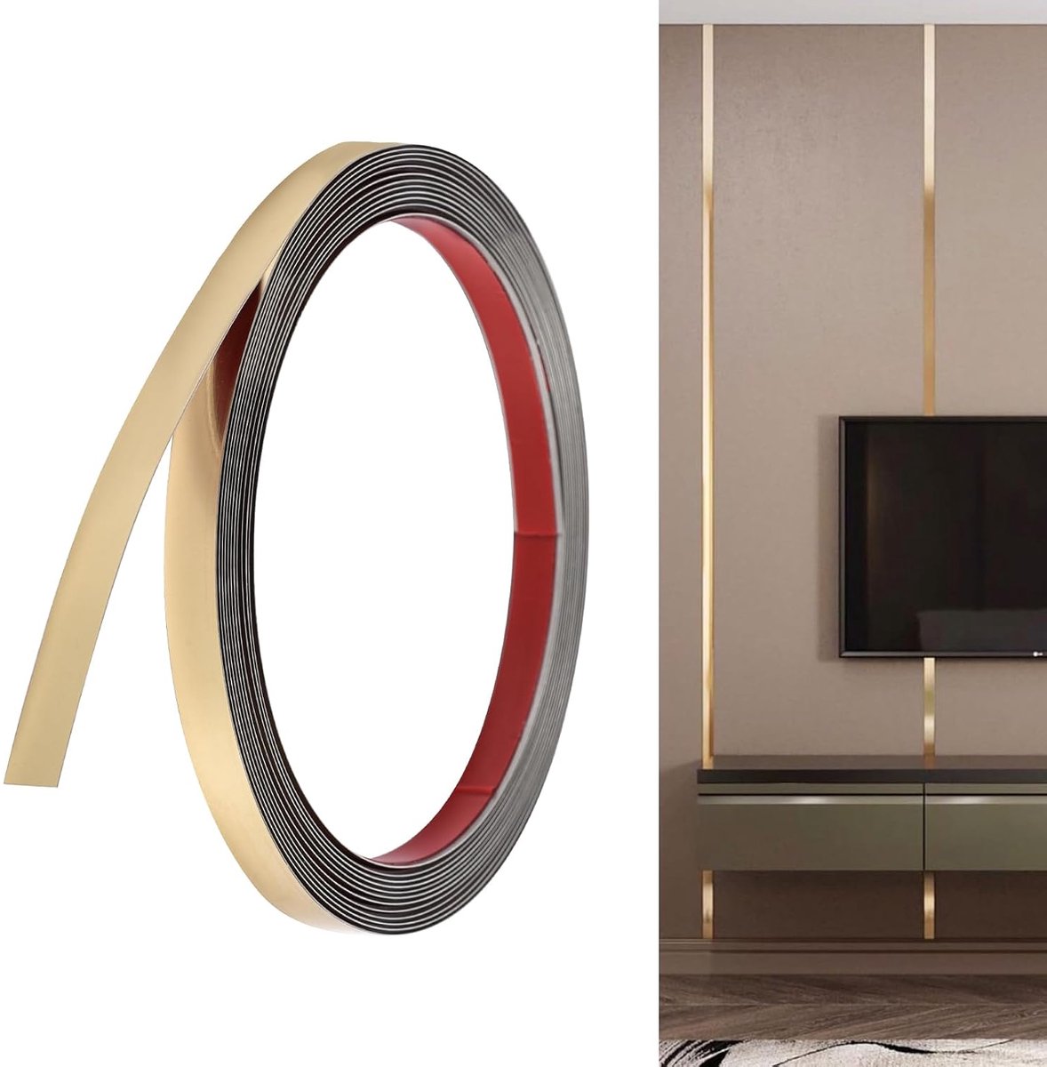 Decorative Mouldings, Self-Adhesive 5 m x 2 cm, 201 Stainless Steel, Self-Adhesive Mouldings, Gold Frames and Wall - ShopVlot