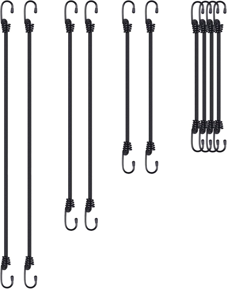 Tension rubber straps met haken - 4 lengtes zwart - extra sterke spanbanden - perfect voor bagage beveiliging - ShopVlot