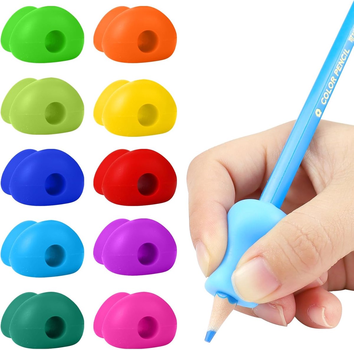 SnelShoppen - Pack van 10 Kinderen Schrijfhulpen, Siliconen Penhouder Schrijfhulpen, Ergonomische Kinderen Pennen voor Links- en Rechtshandigen