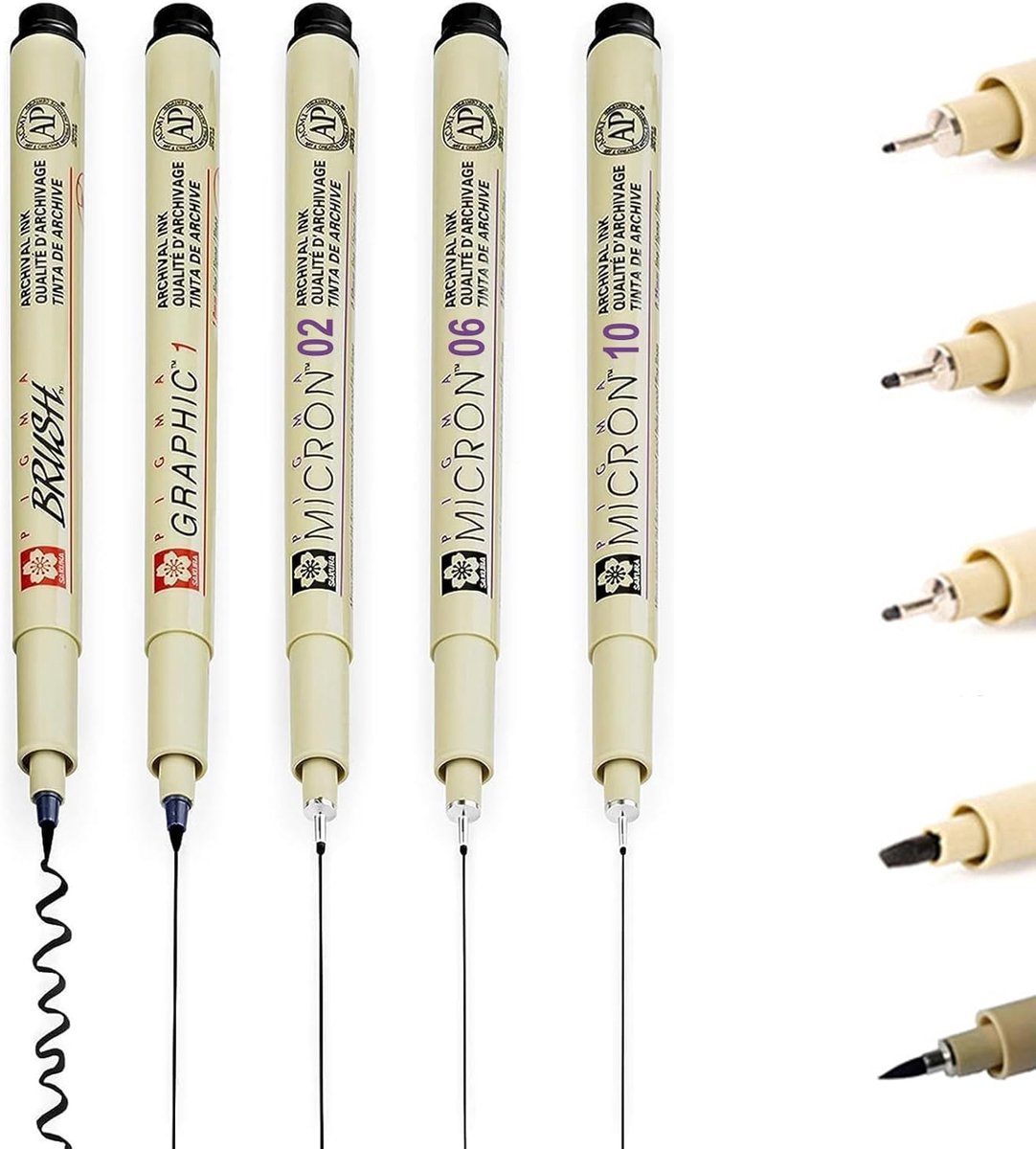 SnelShoppen - Zwarte Fineliner Pennen, Zwarte Tekenpen, Fineliner Inktpennen voor Illustratie en Manga, 0.3mm/0.5mm/0.9mm/1mm/2mm, Professionele Artis