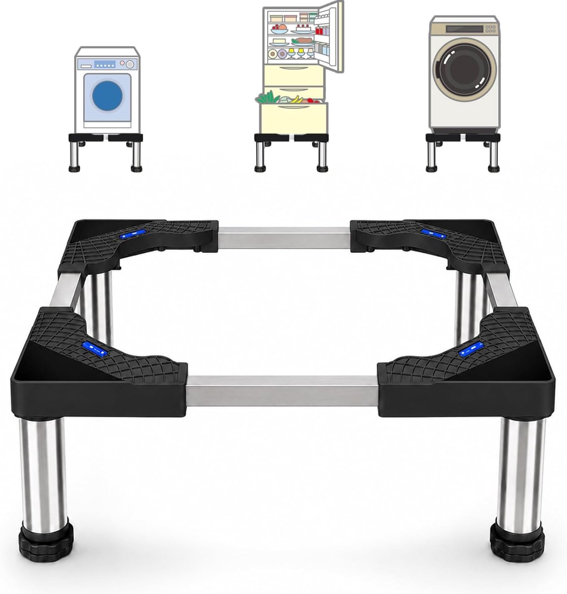 Onderstel voor wasmachine Wasmachinesokkel Podest Wasmachinestandaard voor koelkast, droger en vrieskast Draagvermogen 150kg, Verstelbare breedte hoogte (40-60cm, 19-22cm)