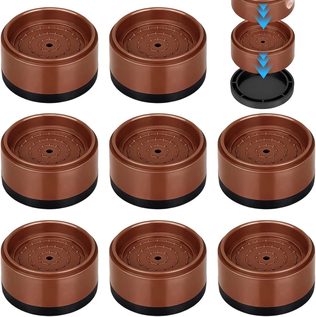 8 stuks meubelverhogingen, rond, stapelbare tafelverhoging, bruin