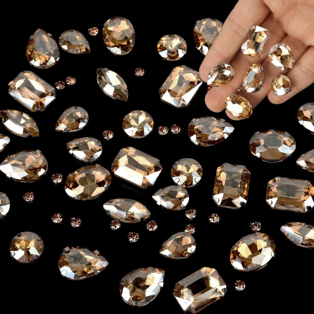 186 stuks strass-steentjes, imitatiekristal, heldere kristallen, strasssteentjes, naaiklauwen, kunsthandwerk, decoratie voor kleding (champagne)