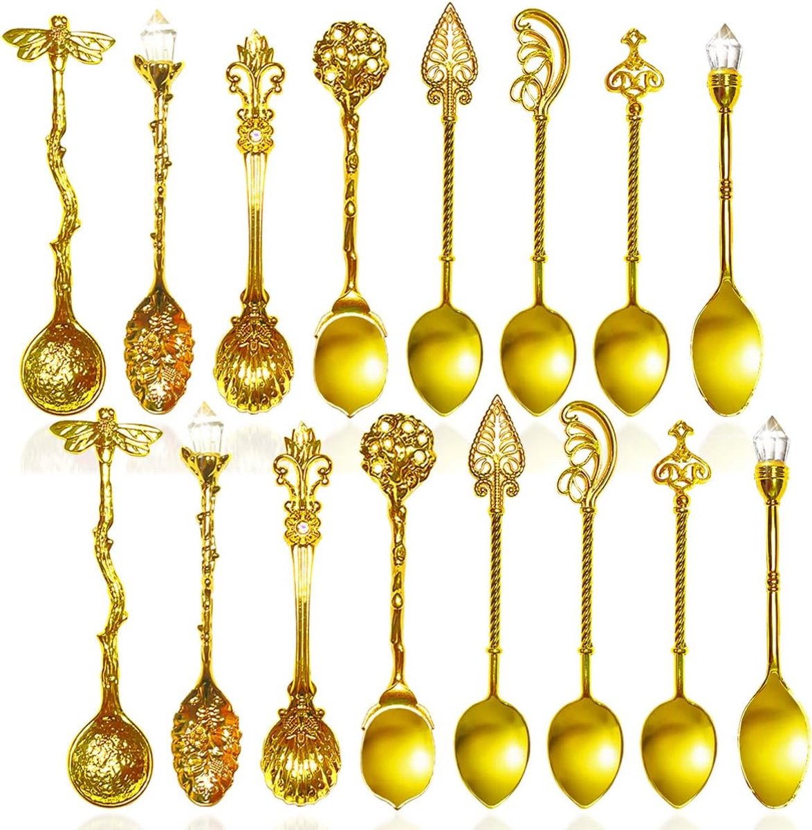 Koffielepels, retro kristal zinklegering theelepel dessertlepel, decoratieve koninklijke roerlepel voor suiker, ijs, cake, soep, espresso keuken, bar, kantoor