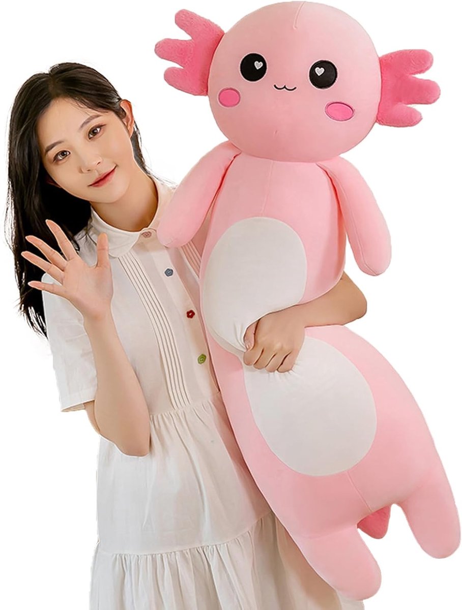 Axolotl Pluche Kussen, Schattig Axolotl Opgevuld Dier Lichaam Pluche Zacht Pluche Poppen Speelgoed voor Meisjes Jongens(80cm,Roze)