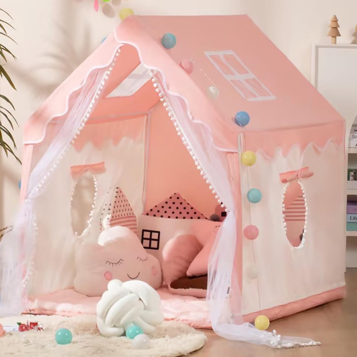 meisjes groot speelhuis kinderen kasteel speeltent Kerstcadeau verjaardagscadeau voor kinderen binnen- en buitenspellen (roze)