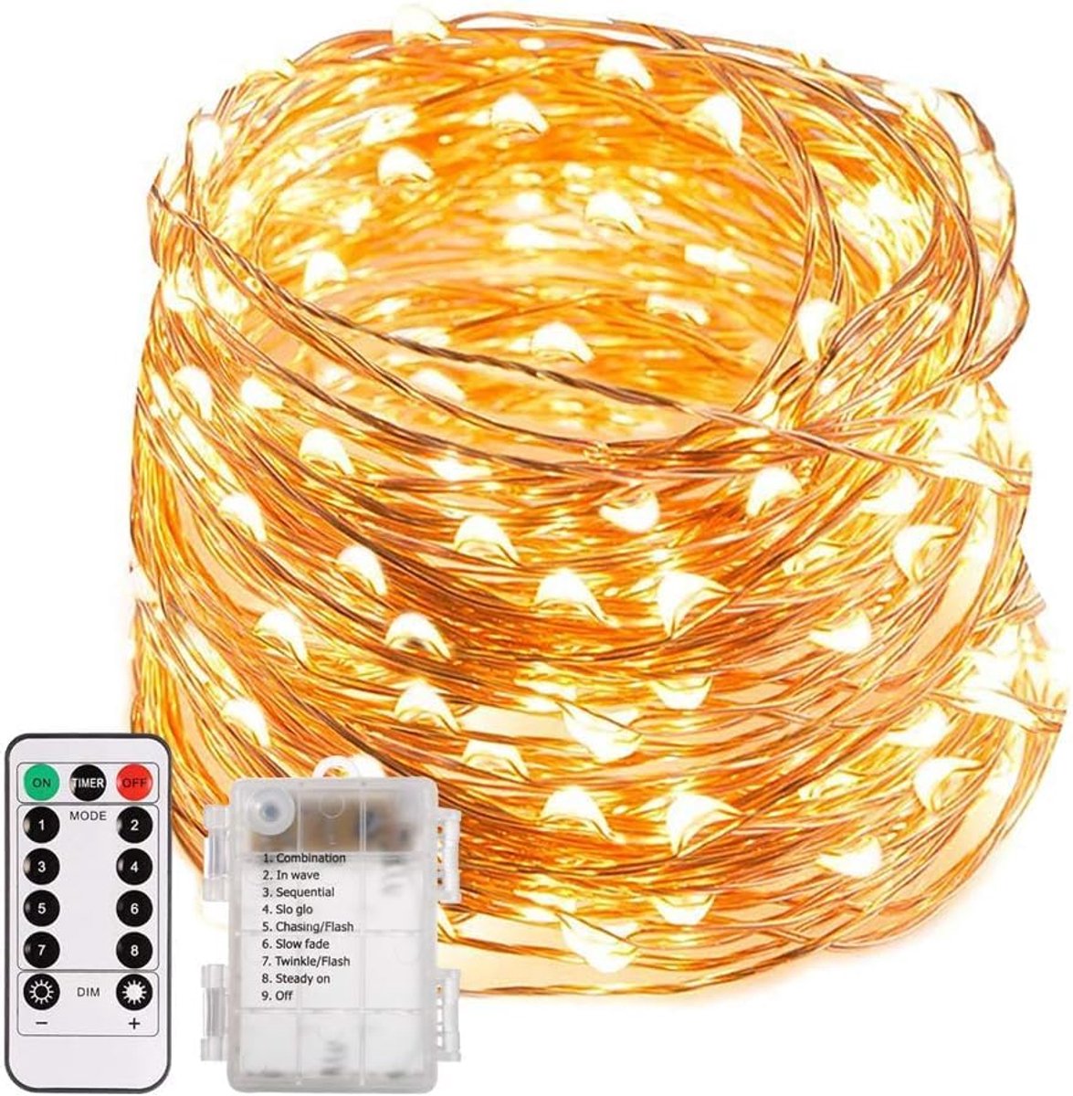 200 LED Fairy Lights, 20M 8 Modes IP65-Waterdichte Koperen Draad Fairy Lights Batterij, Outdoor Strip Verlichting met Afstandsbediening & Timer voor Binnen, Kerstmis