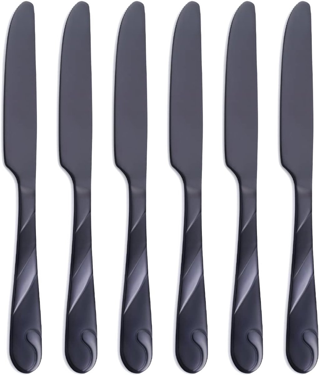 Foodmessen set van 6 - 23,3 cm - glanzend zwart roestvrij staal - elegant tafelgerei - ShopVlot