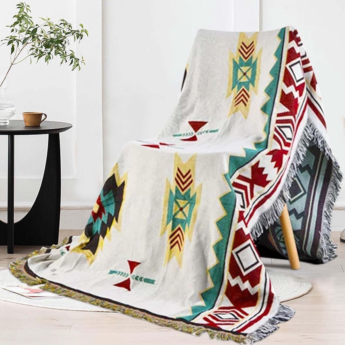 Dubbelzijdige Boho Gehaakte Plaid van Katoen met Franje, 90 x 150 cm, Multifunctionele Dekbedsprei, Perfect voor Bank, Camping en Picknicks
