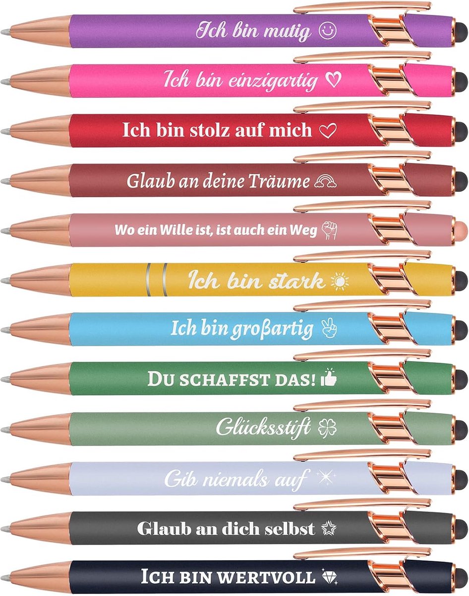 Balpennen in het Duits, motiverende pennen met positieve citaten, bemoedigend cadeau