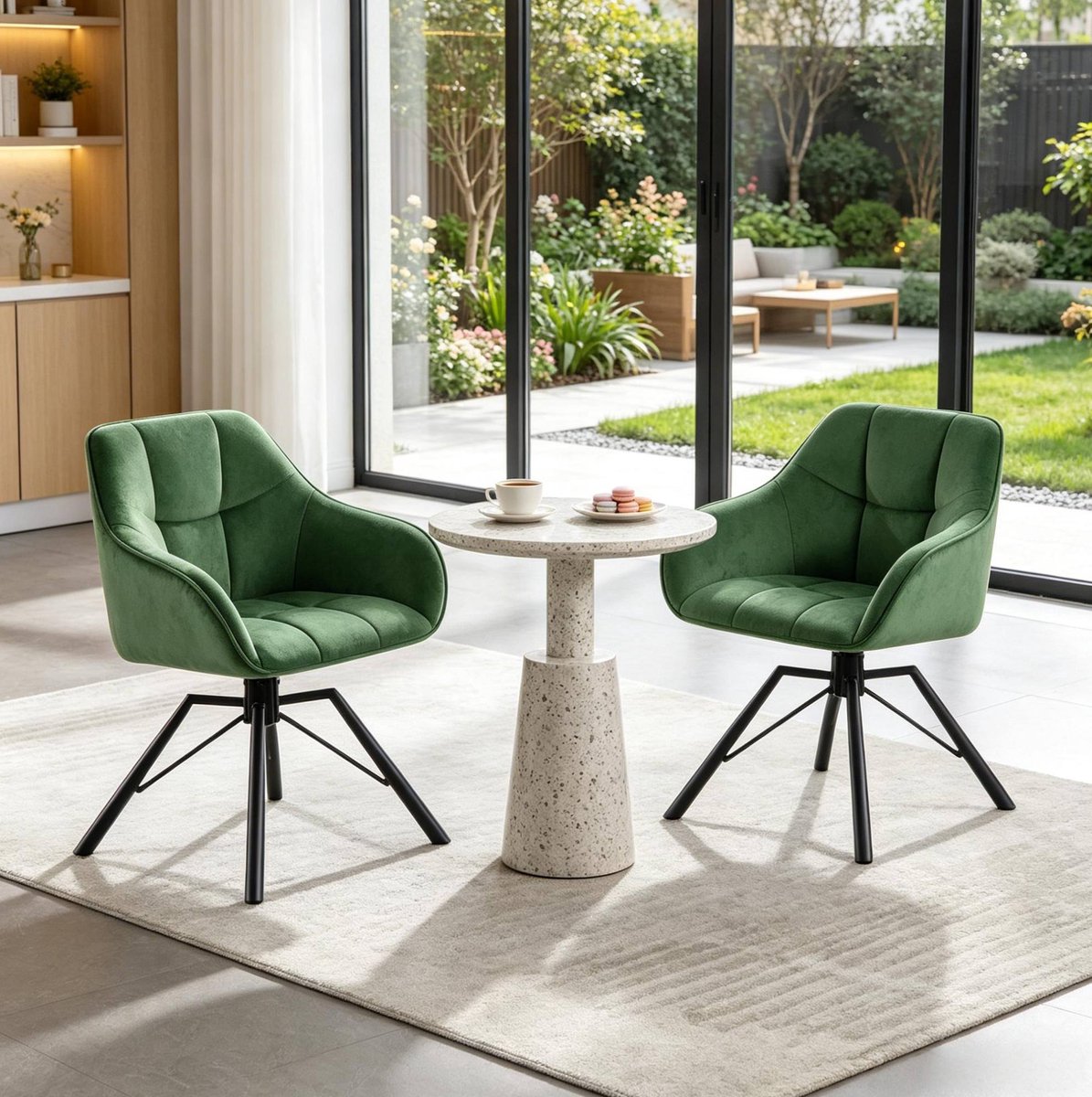 MIVRAY Eetkamerstoel Draaibaar 360° Met Armleuningen - Set Van 2 - Comfortabele Velvet Kuipstoel - Voor Eetkamer En Woonkamer - Donkergroen