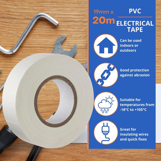 Isolatietape - 20m x 19mm - Hoge kwaliteit - Sterke rol door Gocableties — afbeelding 2