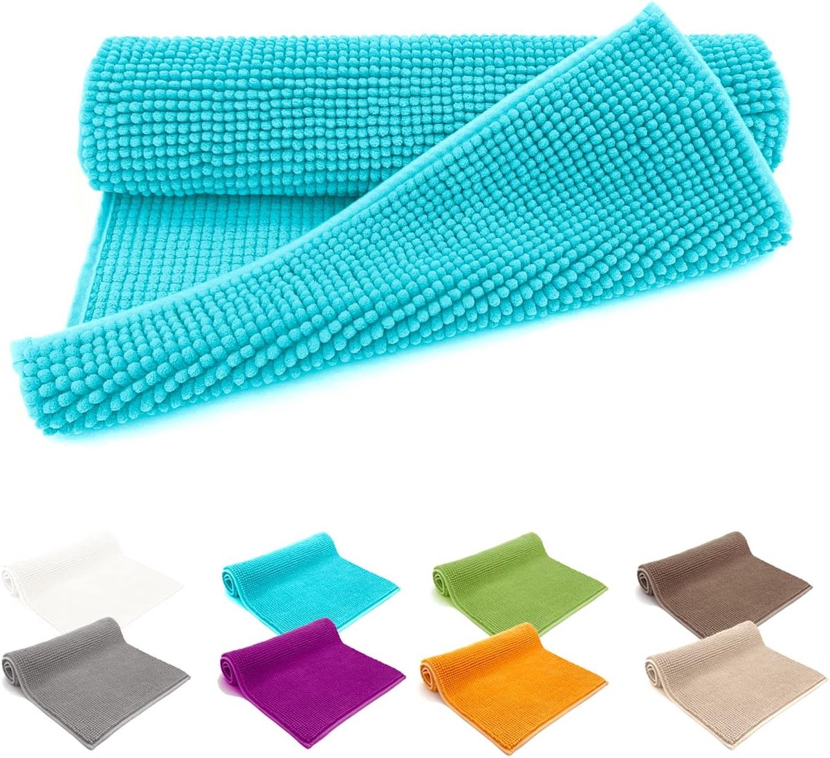 SnelShoppen - Badmat Chenille Super Fluffy Antislip Badkleed 60x90 cm Aqua - Ultra Zacht, Absorberend en Ondersteunt Vloerverwarming - Ökotex Gecertif