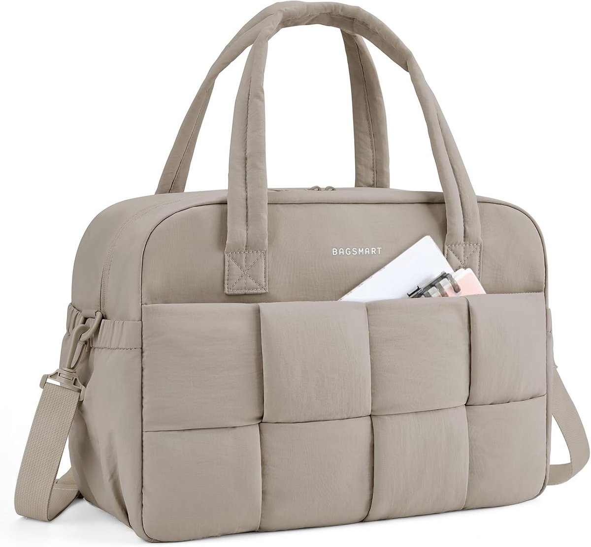 Vrouwelijke Sporttas van 29 Liter met Laptopcompartiment, Ideaal voor Weekenduitjes en Handbagage, Camel Kleur