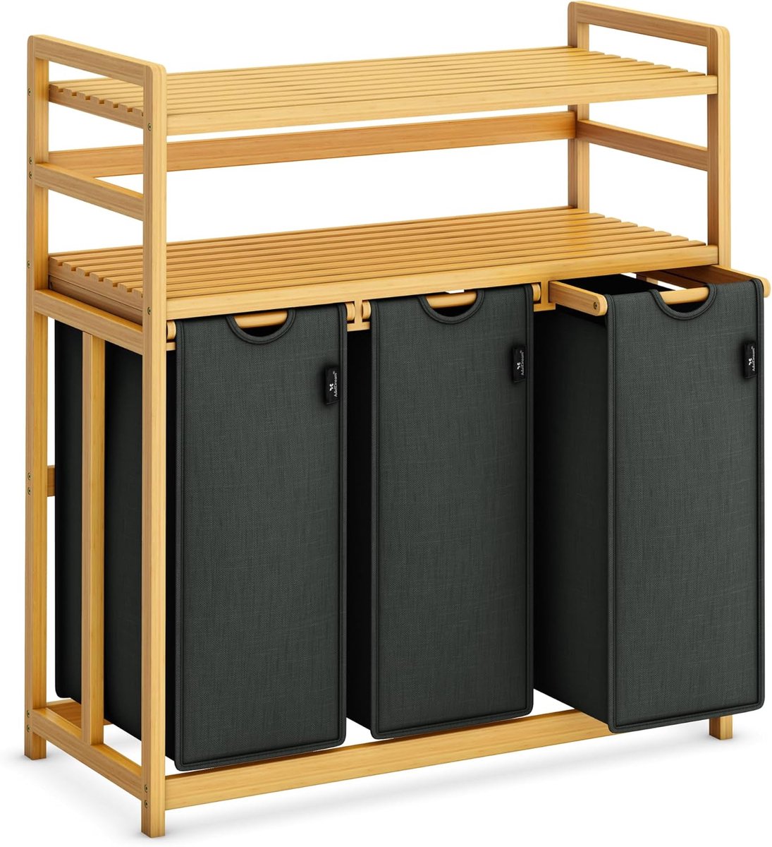 Wasmand 150 L - 3 Compartimenten - Bamboe - Met 2 Planken voor decoratie - ShopVlot