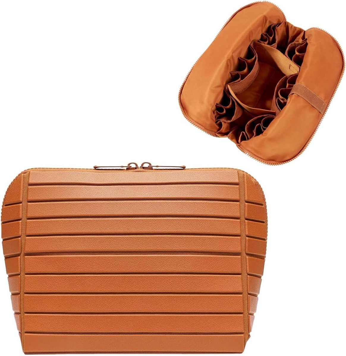Capaciteit Organisatiesysteem, Cosmetica Tas Toilettas Make-up Tas, Vakken voor Lipstick en Kwasten, Reizen Vakantie Dagelijks Gebruik, 20x11x18cm Bruin Gestreept