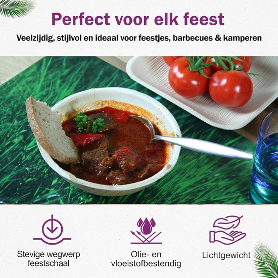 Palmblad Schaal – 200x Ronde Schaal Ø 15cm / 500 ml - Composteerbaar Eersteklas Wegwerp Schaaltjes - Wegwerp Borden Diep - Palmblad Soep Kommen — afbeelding 2
