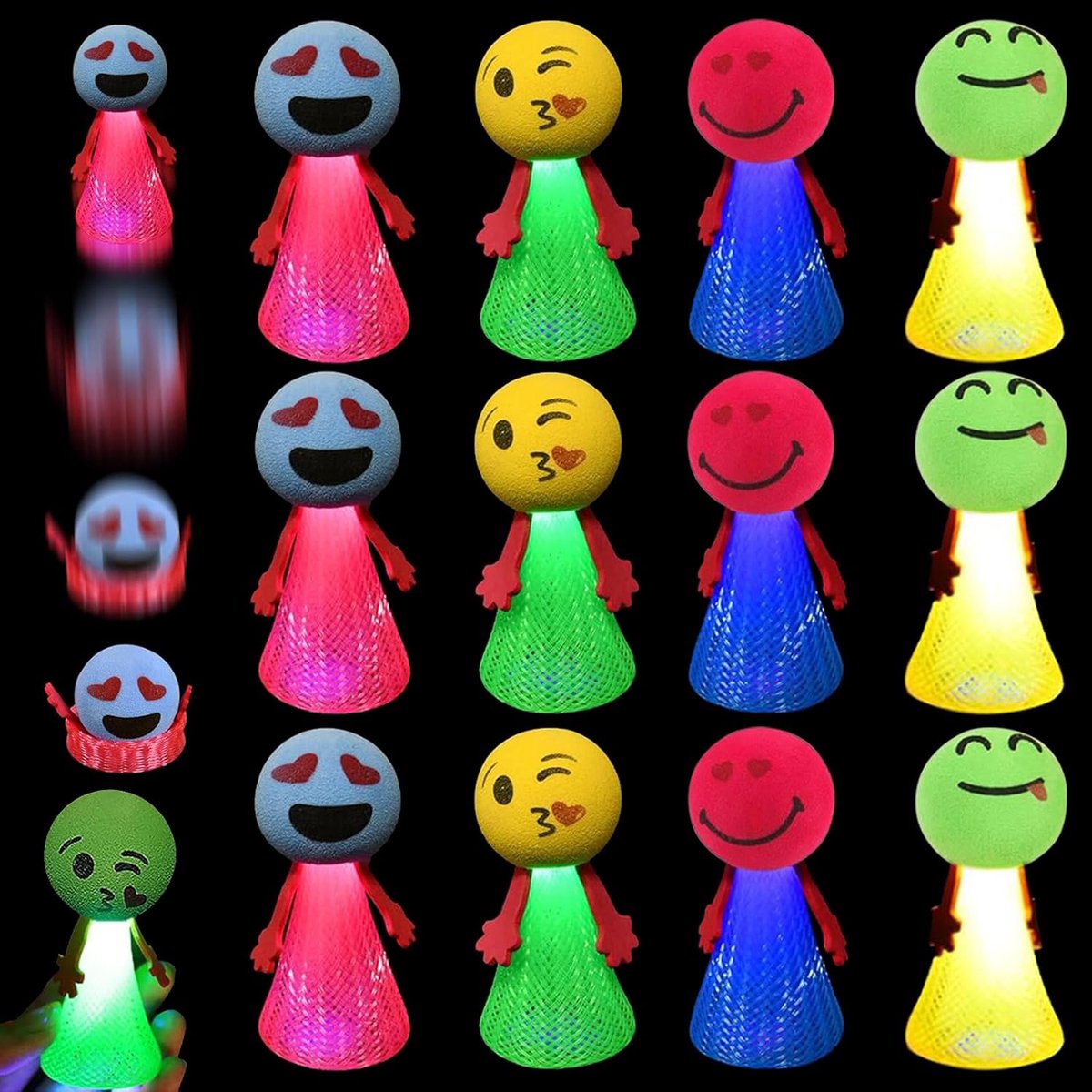 12 stuks led-veer, licht springend speelgoed, led-lichtspeelgoed voor kinderen, cadeautje voor kinderverjaardag, springballen, kinderverjaardag, cadeautjesset, emoticons poppen voor kinderen