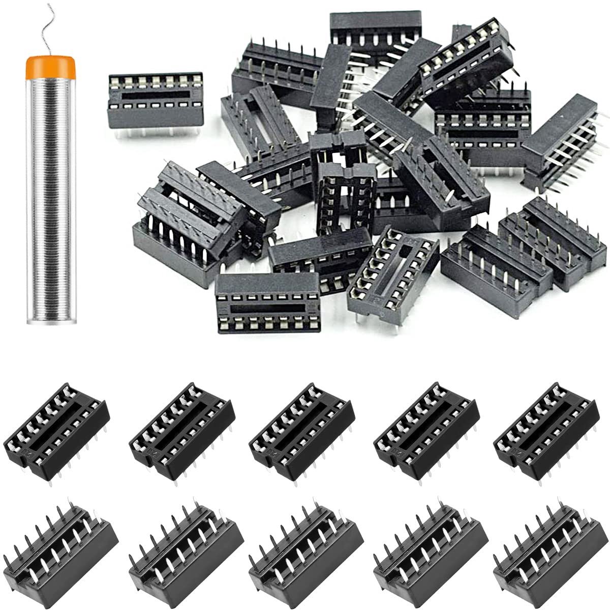50 stuks DIP-IC-sokkel 14-polige 2,54 mm afstand IC-sokkel-adapter soldeertype platte pin IC-componenten van hoge kwaliteit met tinnen draadpen voor doe-het-zelf elektronica-experimenten