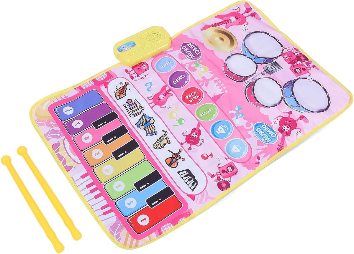 Pianomat voor Peuters - Muziekmat Dansmat - Muzikaal Spelen - Met Drumgedeelte - 80 x 50 cm - Roze