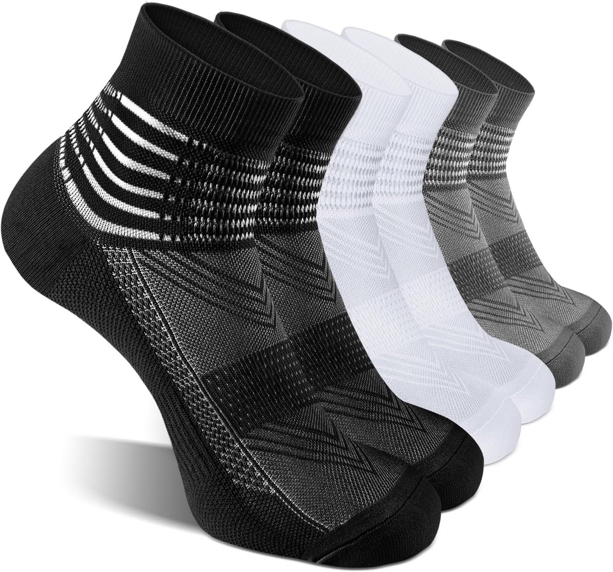 Compressiekousen voor dames en heren, compressiesokken, enkelsteun, compressiesokken voor plantaire fasciitis, 3 paar, vochtafvoerend