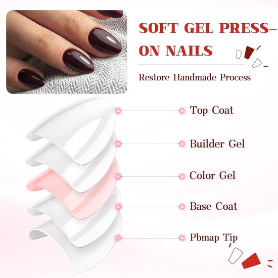 On Nagels, 30 Stuks Set & Extra Korte Kunstnagels - Korte Opplakvariant in Bordeaux, Glanzend Herbruikbaar voor Vrouwen — afbeelding 4