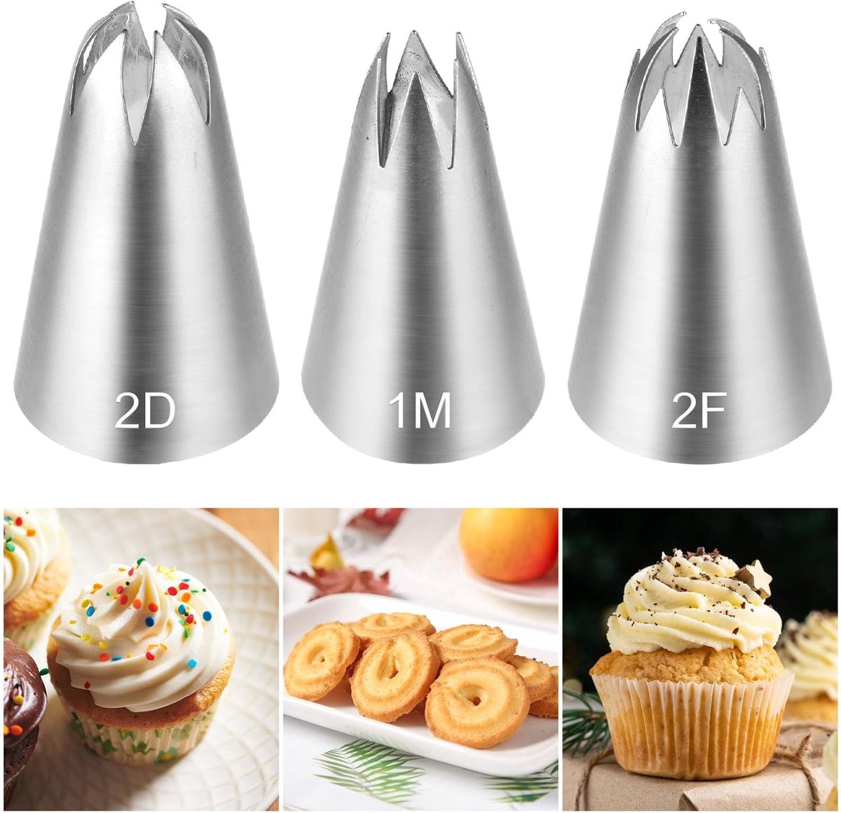 Grote Piping Tips 3 Stks DIY Cream Flower Piping Tips voor Cake Decorating Rvs Bakken Gereedschap voor Cupcakes Cookies 1M 2D 2F Piping Tip Frosting Tips Set