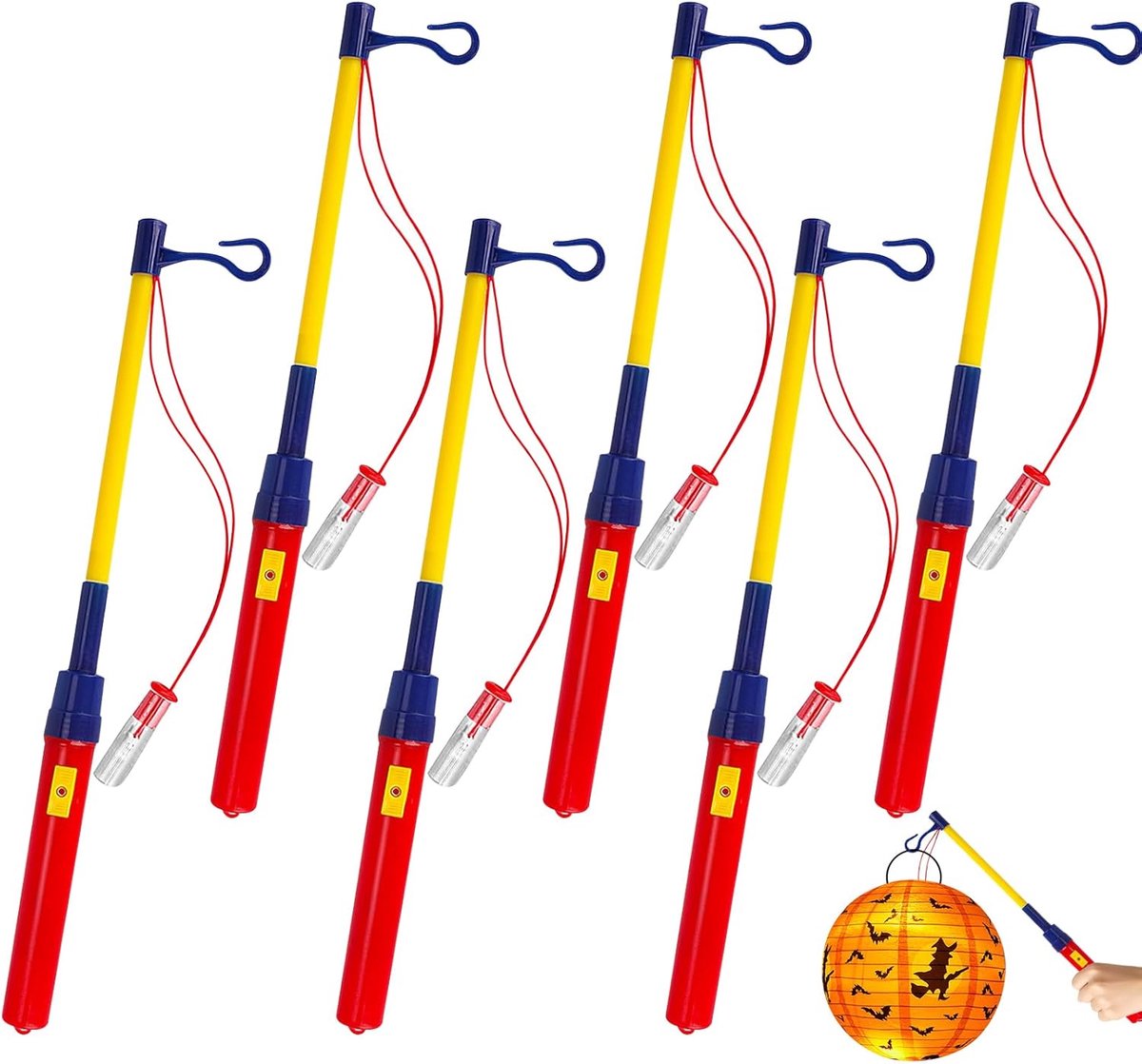 6 stuks lantaarnstokken, 30 cm lange staven voor led-lantaarns, Halloween, elektronische led-lantaarnstokken, lantaarnstokken voor Martin, Halloween, Kerstmis, carnaval