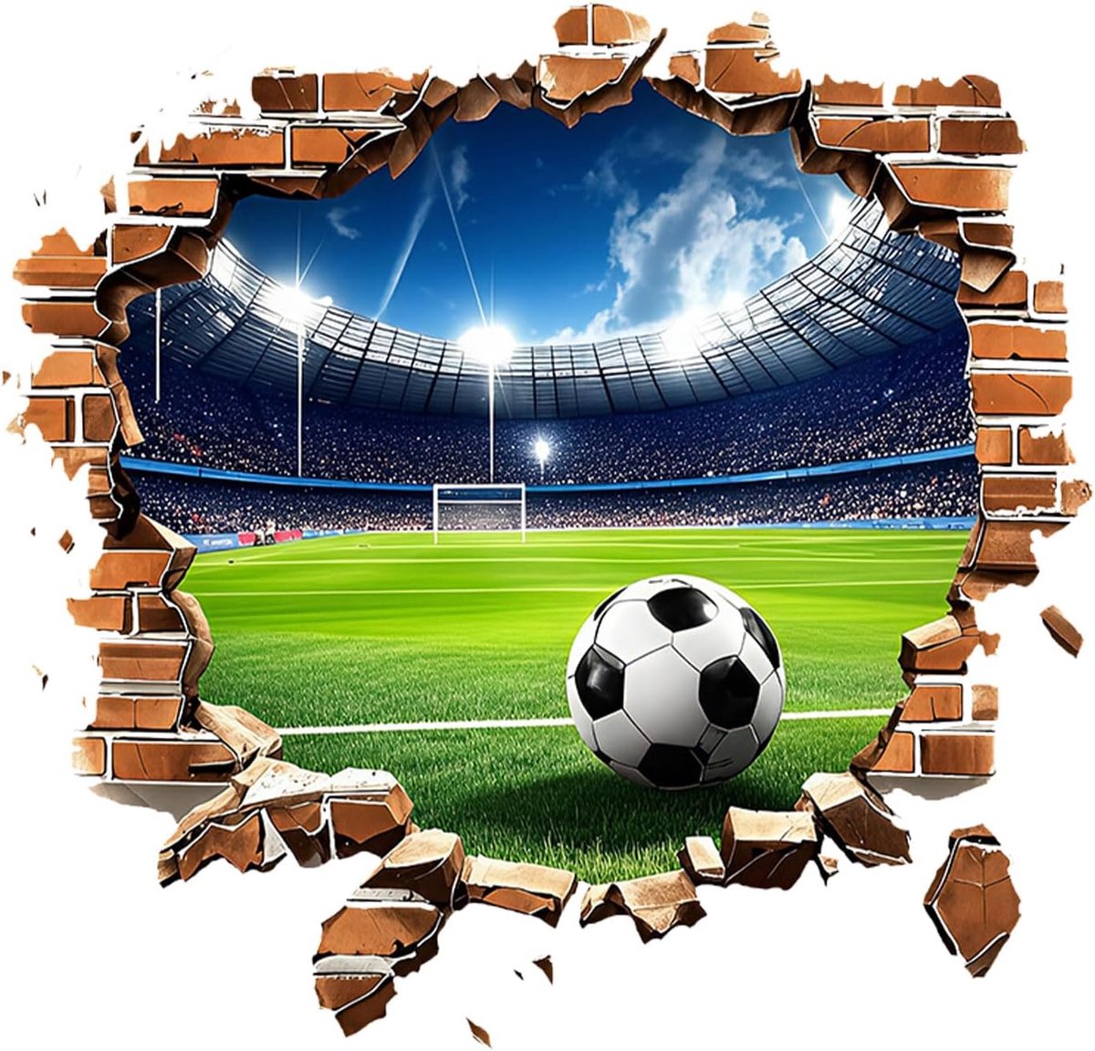 Muurstickers Gebroken Bakstenen Muur Voetbal Muurstickers Voetbal Stadion Behang Vinyl Sport Wall Art voor Tiener Kinderen Jongens Slaapkamer Woonkamer Speelkamer Klaslokaal Decor