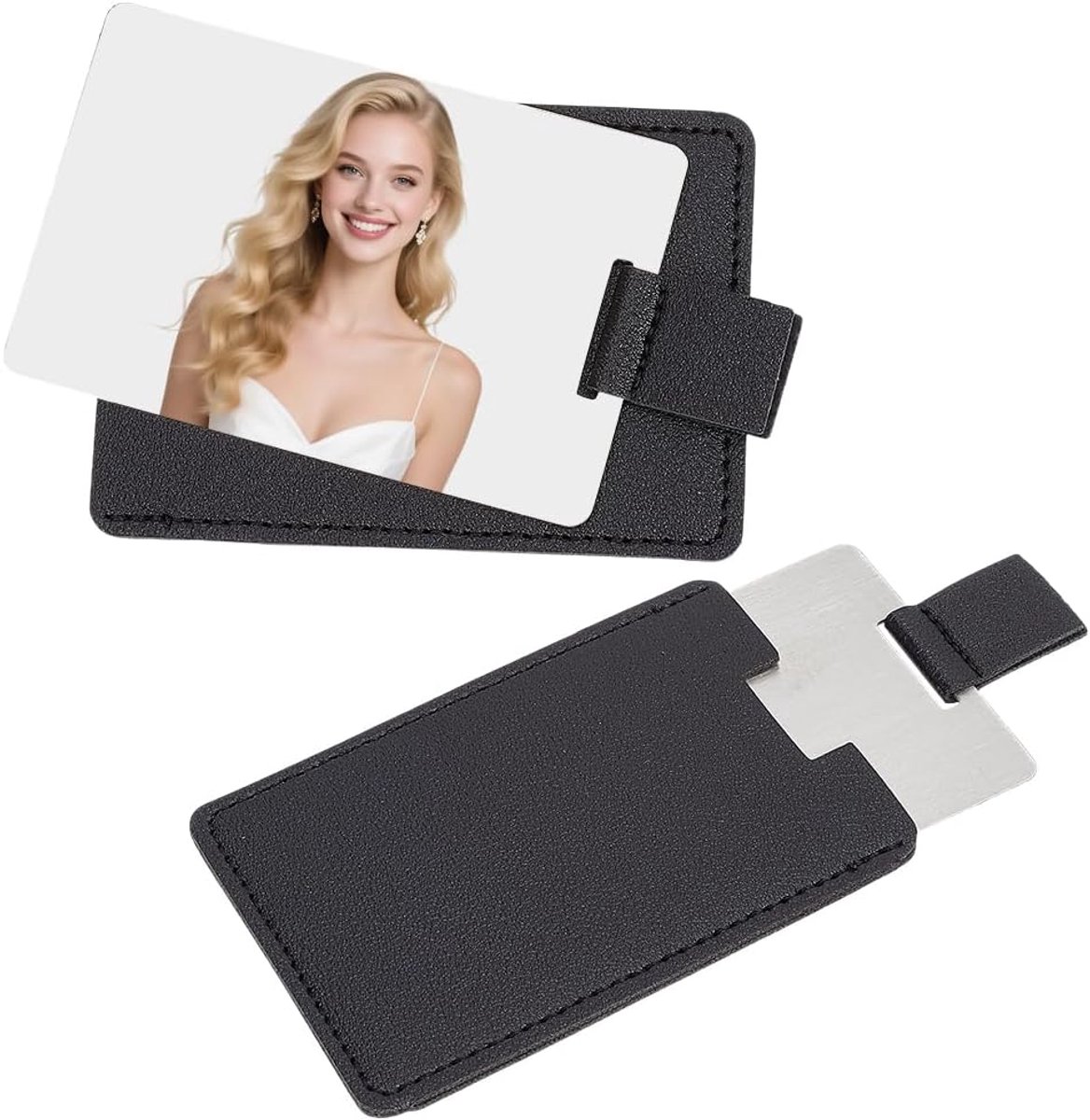 Handheld pocket spiegels 2 stks - RVS rechthoekig - Compact voor portemonnee - Ideaal voor reizen - ShopVlot