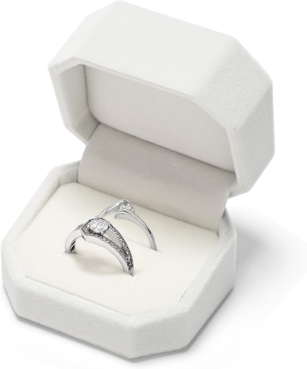 Sieradenetui voor ring, wit fluweel, dubbele ringdoos, geschenkverpakking, voor verloving of huwelijksaanzoek