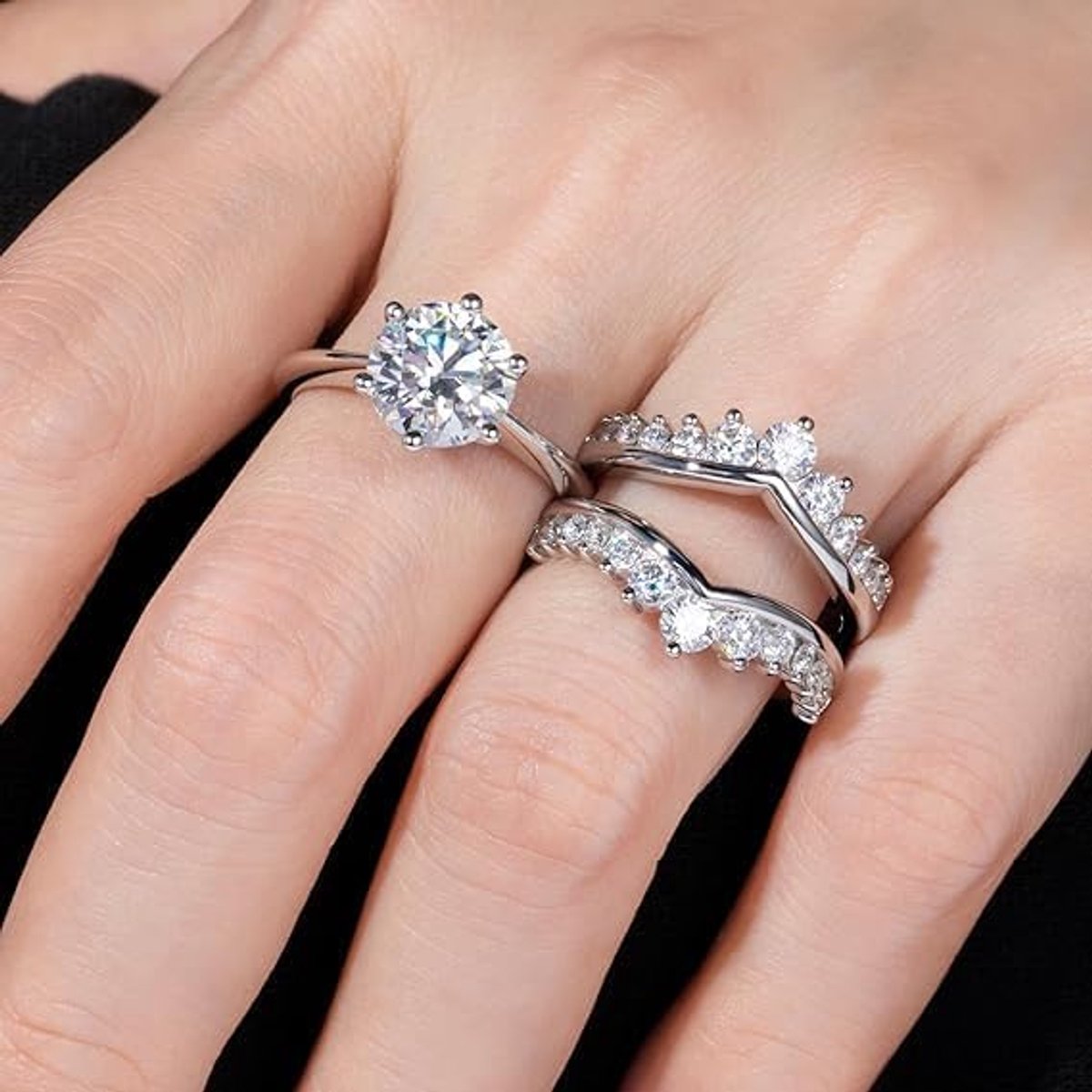 Moissaniet ring in kroonvorm - met certificaat, 925 zilver