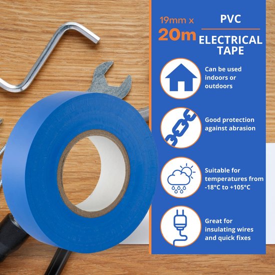 Blauwe Elektro Isolatieband van pvc, 19mm x 20m, Sterk Broodje van Band — afbeelding 2