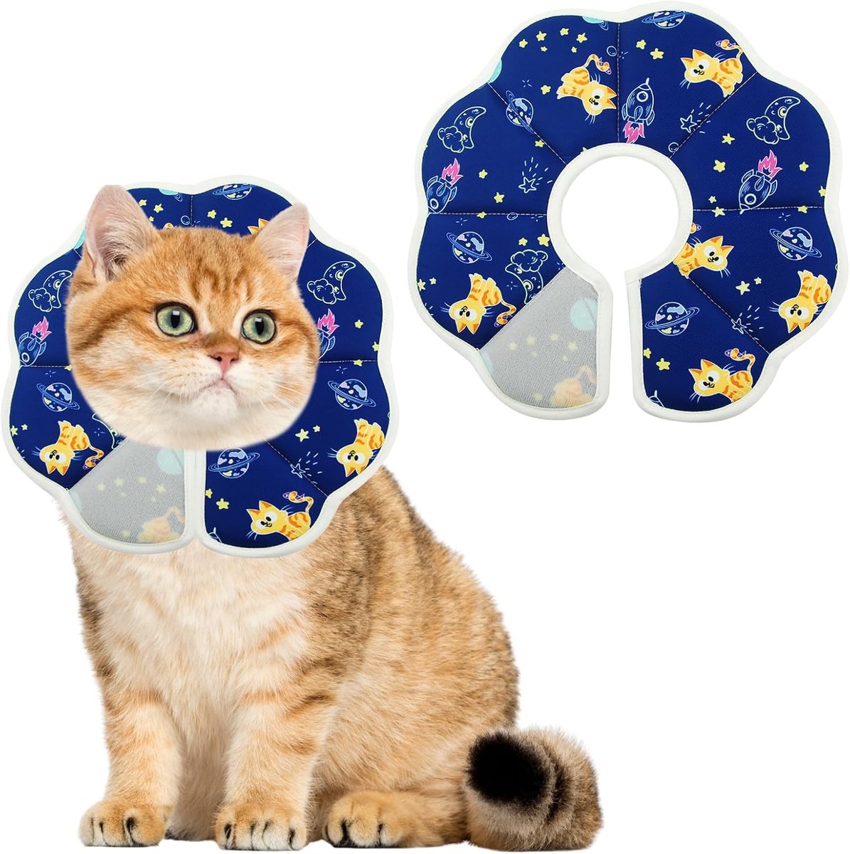 & Waterdichte Kattenkraag - Elizabethaanse Halskraag na Operatie voor Katten en Honden, Aanpasbaar met Klittenband, 3 Maten (XS, S, M) - 7 Dagen Draagcomfort