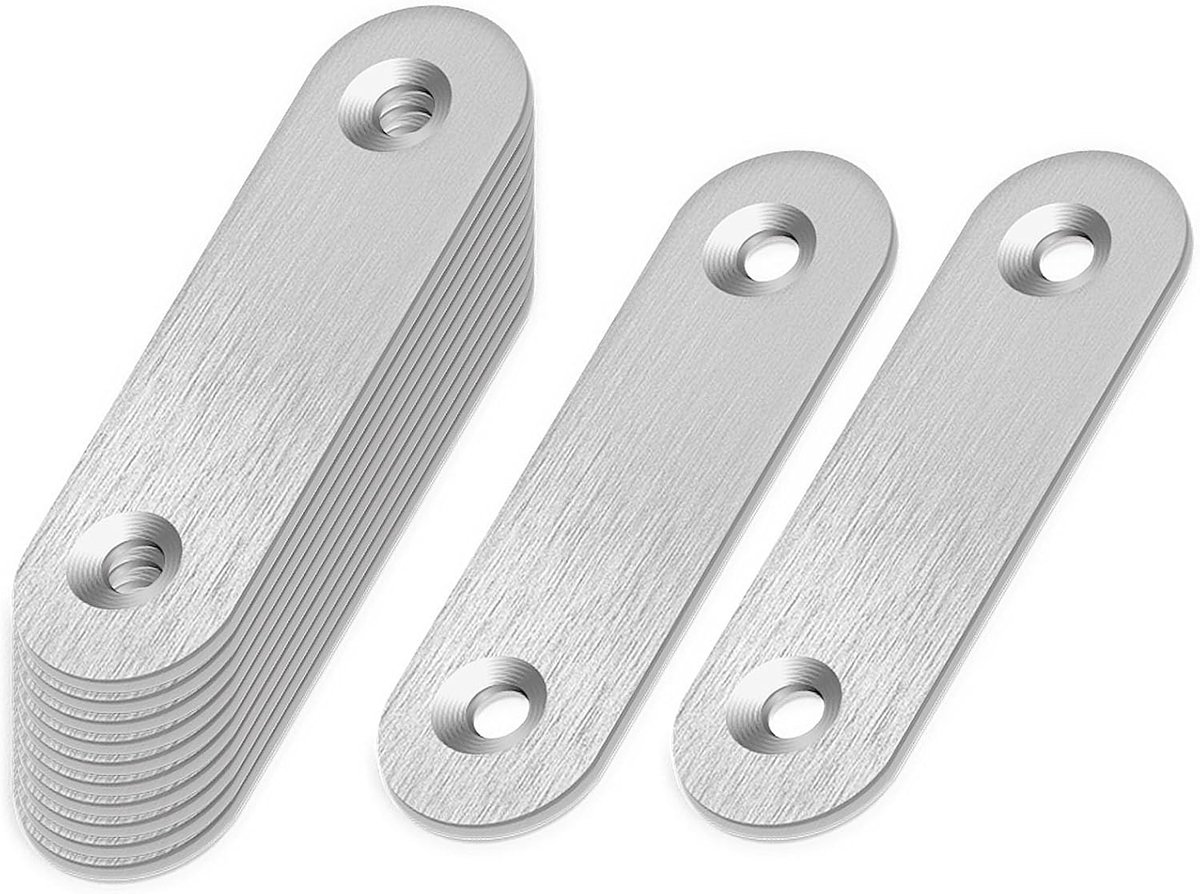 20 metalen boorplaten, roestvrijstalen platte connectoren, metalen houtverbindingen (57 x 16 x 2 mm), aansluitplaat, gatenplaat, hout