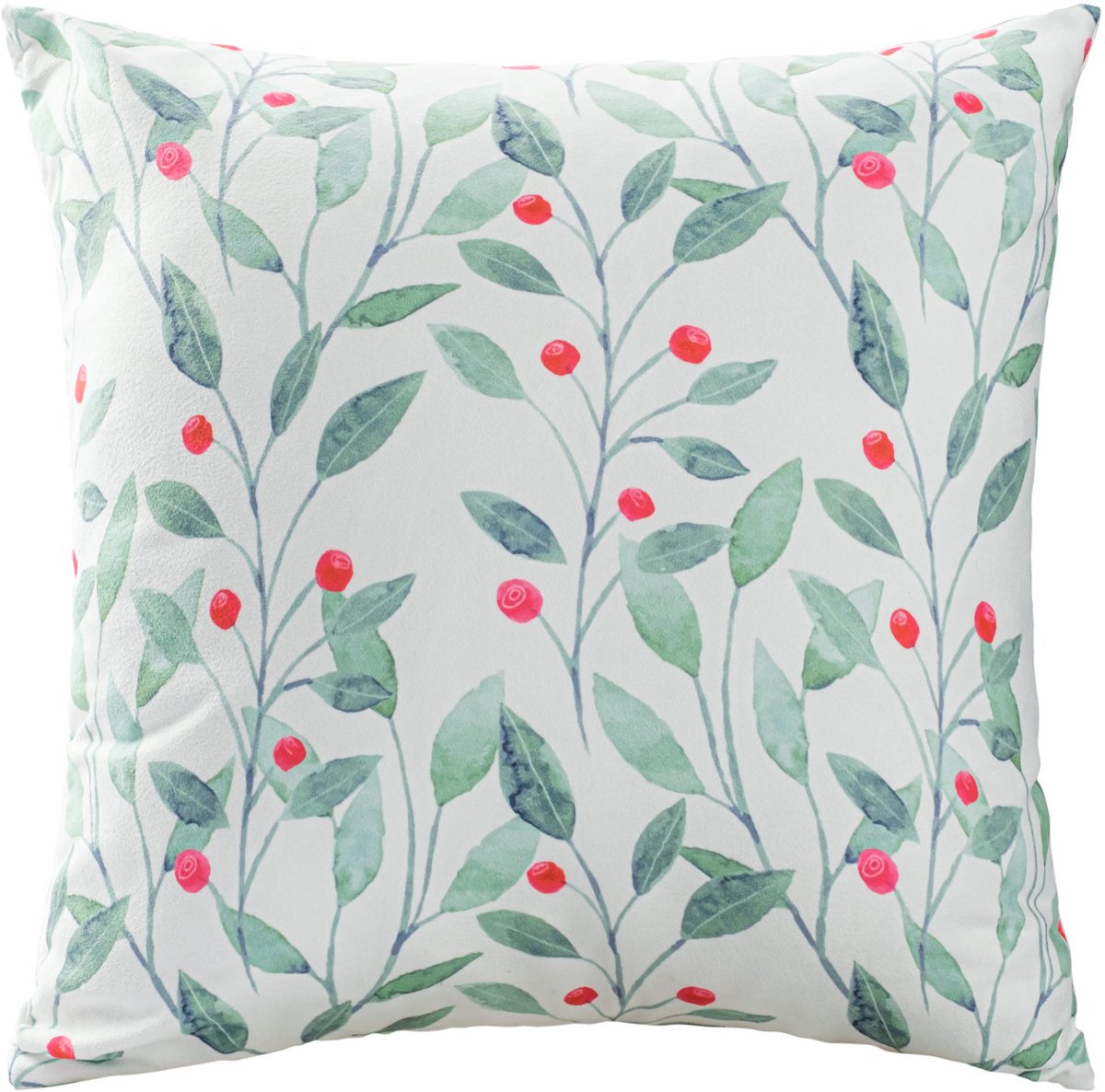 Darymex Velvet - Fluwelen Sierkussensloop - 43x43 cm - Botanisch Kerstmotief - Wit/Groen - Met Blinde Rits