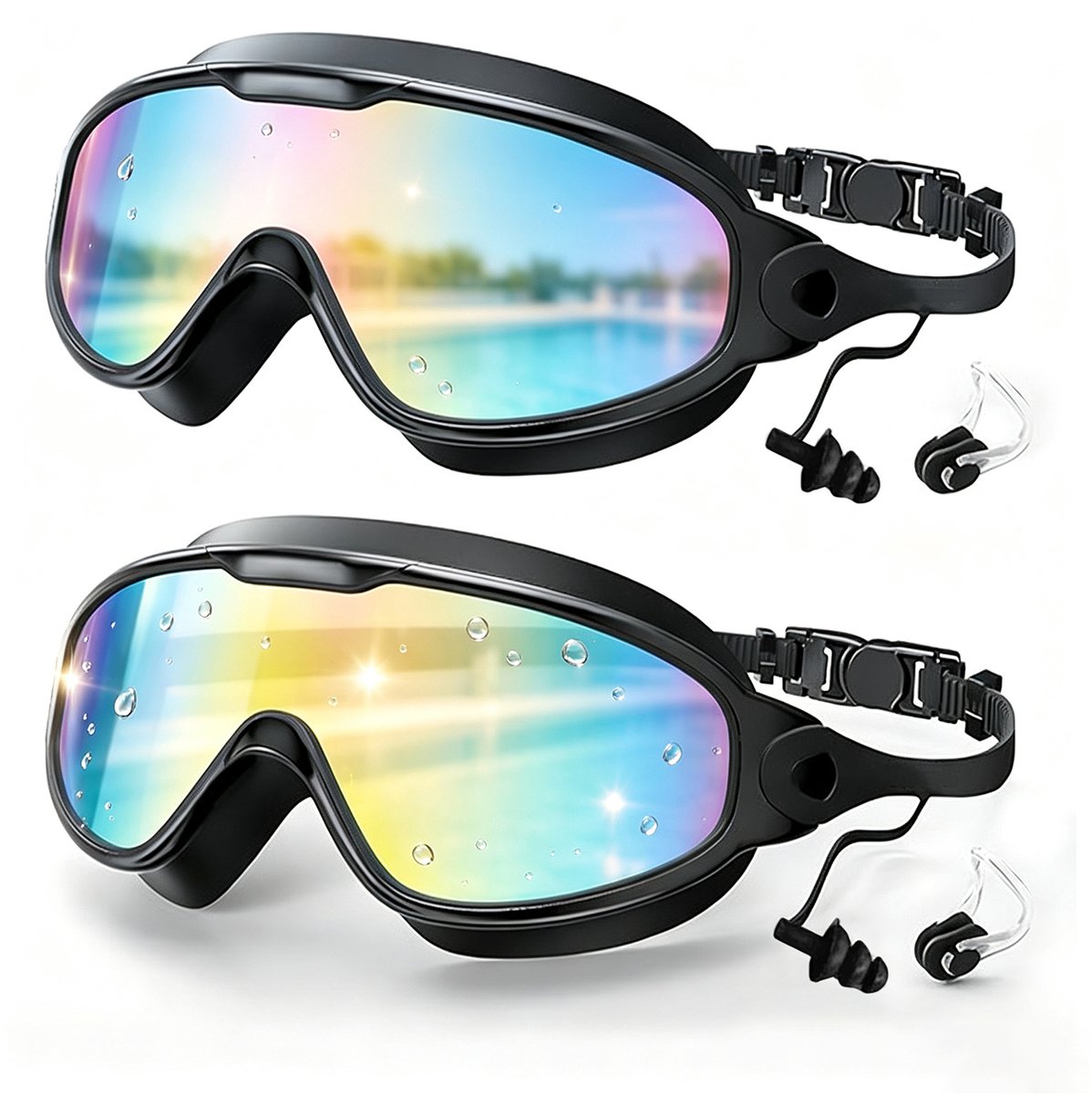 Fokelyi Zwembril Volwassenen - Zwemgoggles Met Anti-condens En UV-bescherming - Zachte Rubberen Rand En Ergonomisch Design - Lekvrije Duikbril - Inclusief Neusklem, Oordoppen En Opbergdoos