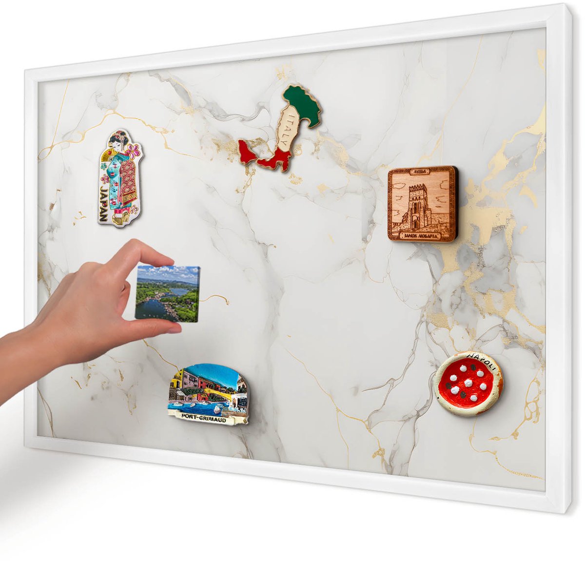 Artprintcave Wit Magneetbord mit Witte Lijst - 60x40 cm - Verfijnde Elegantie Magnetische Organizer - Modern Magnetisch Bord - Texturen
